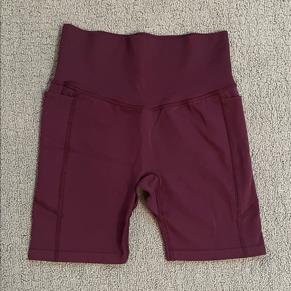 Victoria's Secret Pants - 🩷 PINK Active Small Women's High-Waisted Burgundy Shorts Ribbed Waist Like New